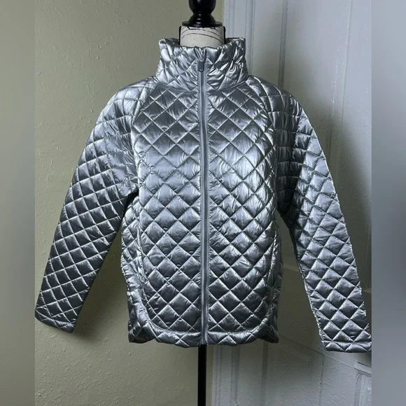 Athleta Whisper Featherless Metallic Jacket Silver Women's Small size - Picture 5 of 13